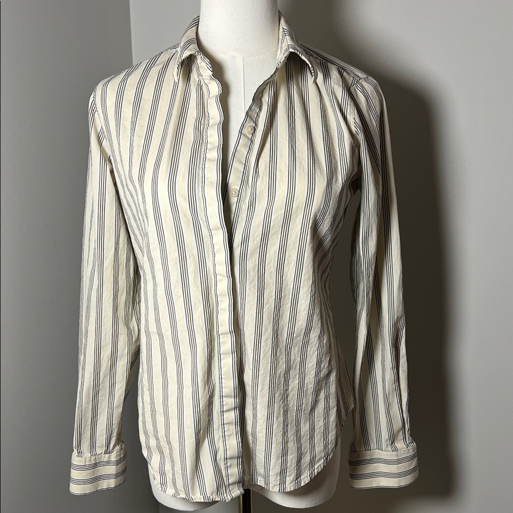 Express Cream and Blue Striped Women's Top